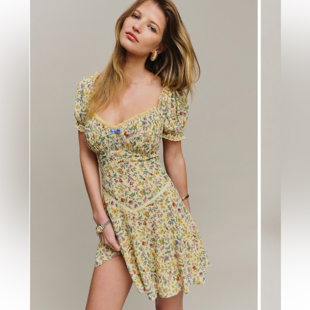 Reformation Yellow Floral Mini Dress